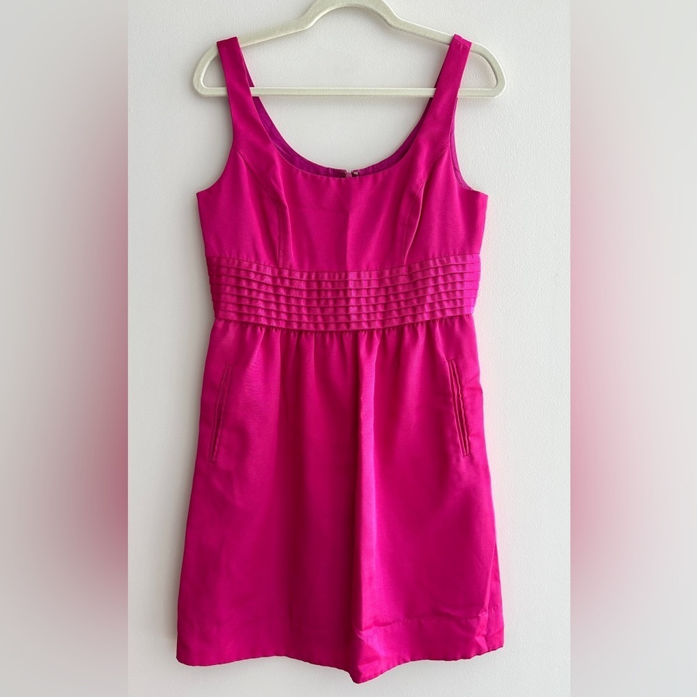 Shoshanna Women’s Hot Pink Satin Cocktail Dress, Y2K Pleated, Size 8